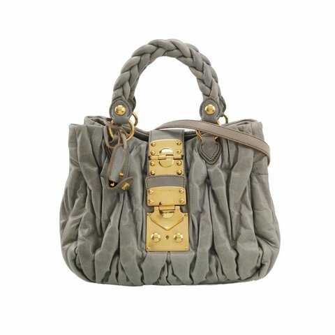 Miu Miu Coffer油蠟皮純色褶皺金屬鎖扣斜挎包單肩包