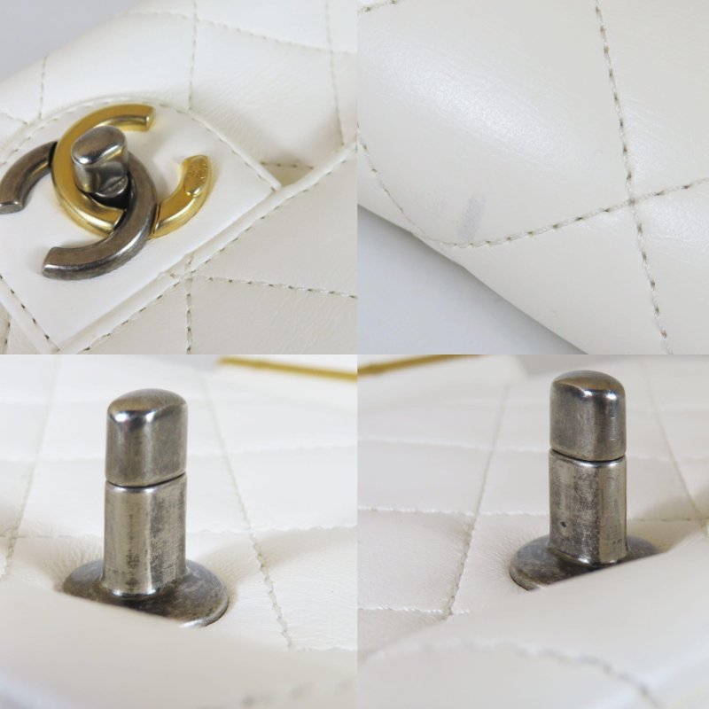 【巴黎站二手名牌專賣店】＊現貨＊CHANEL香奈兒真品＊ 白色羊皮金屬珍珠徽章Coco Clips口蓋鏈背包-5
