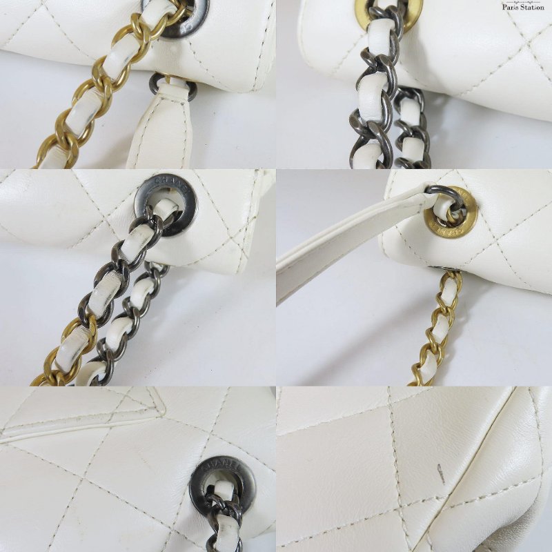 【巴黎站二手名牌專賣店】＊現貨＊CHANEL香奈兒真品＊ 白色羊皮金屬珍珠徽章Coco Clips口蓋鏈背包-6