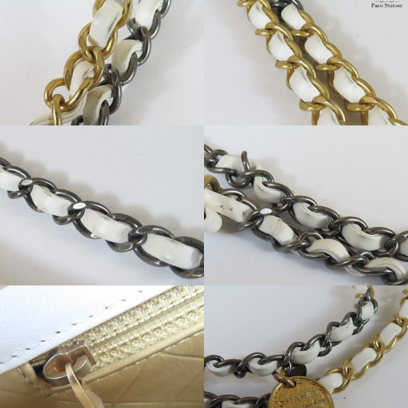 【巴黎站二手名牌專賣店】＊現貨＊CHANEL香奈兒真品＊ 白色羊皮金屬珍珠徽章Coco Clips口蓋鏈背包-7