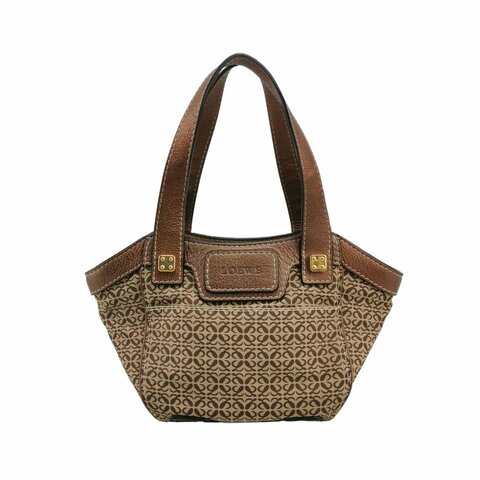 Loewe牛皮帆布皮標字母logo金屬裝飾單肩包