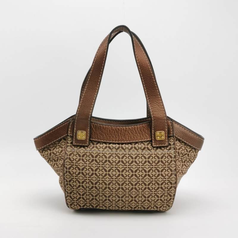 Loewe牛皮帆布皮標字母logo金屬裝飾單肩包-4