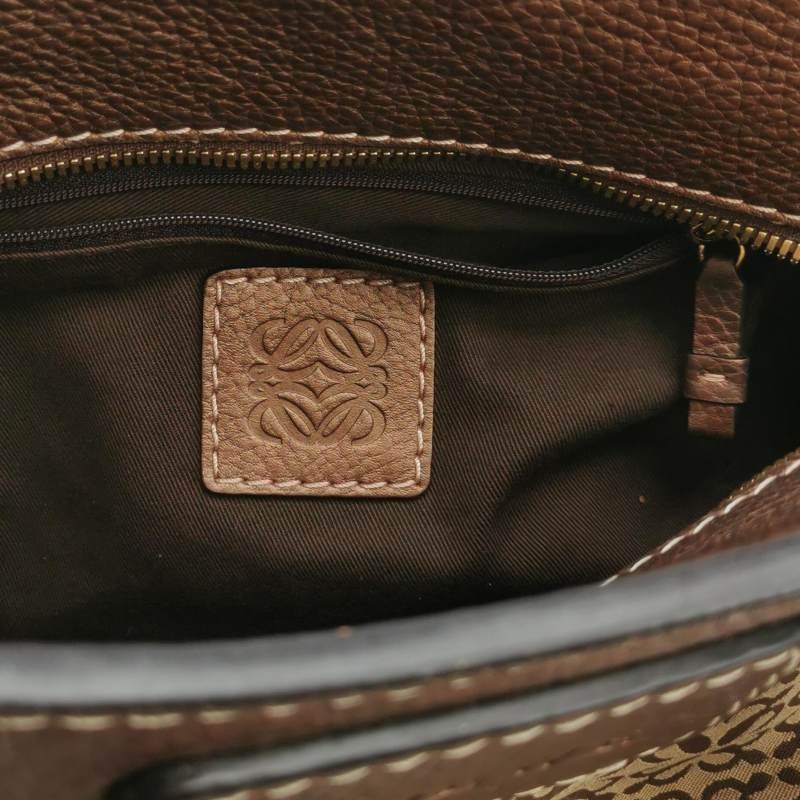 Loewe牛皮帆布皮標字母logo金屬裝飾單肩包-7