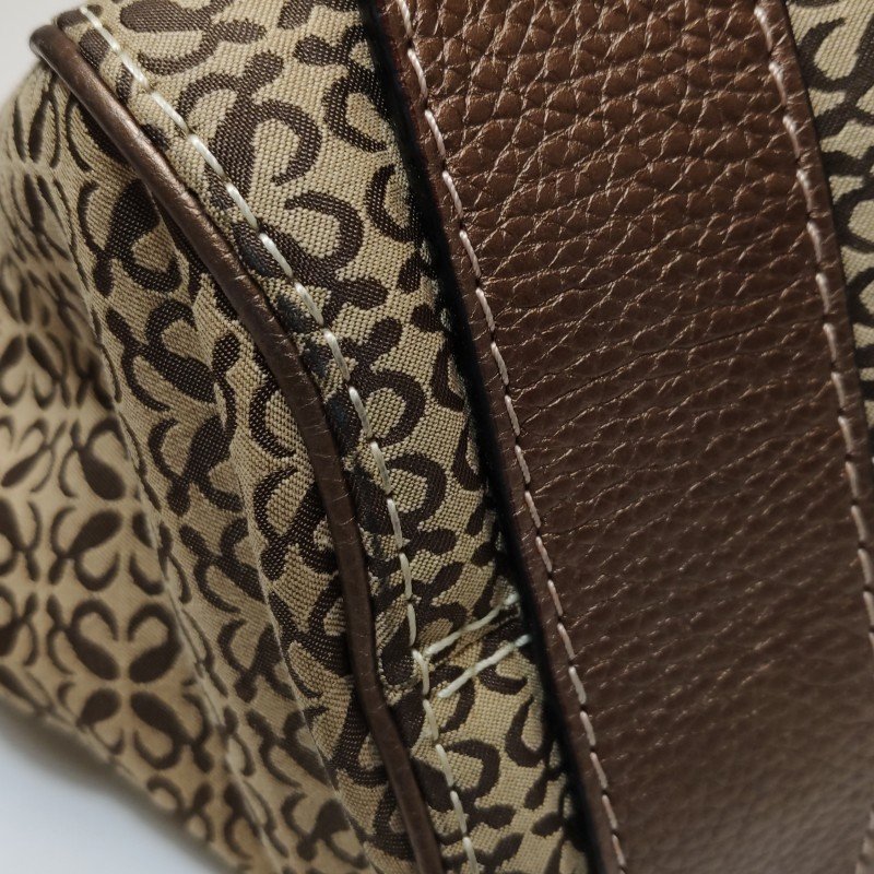 Loewe牛皮帆布皮標字母logo金屬裝飾單肩包-13