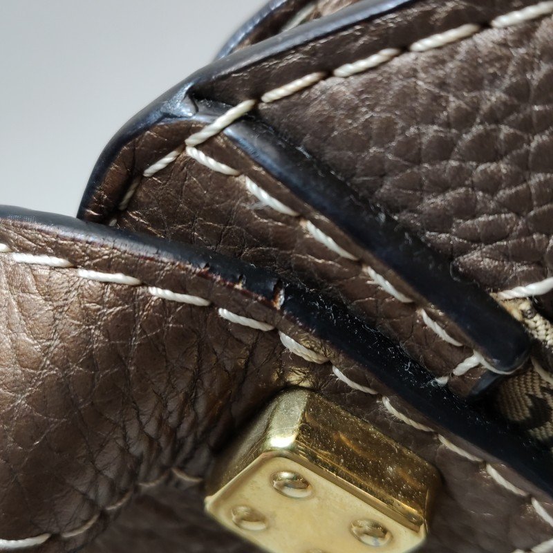 Loewe牛皮帆布皮標字母logo金屬裝飾單肩包-16