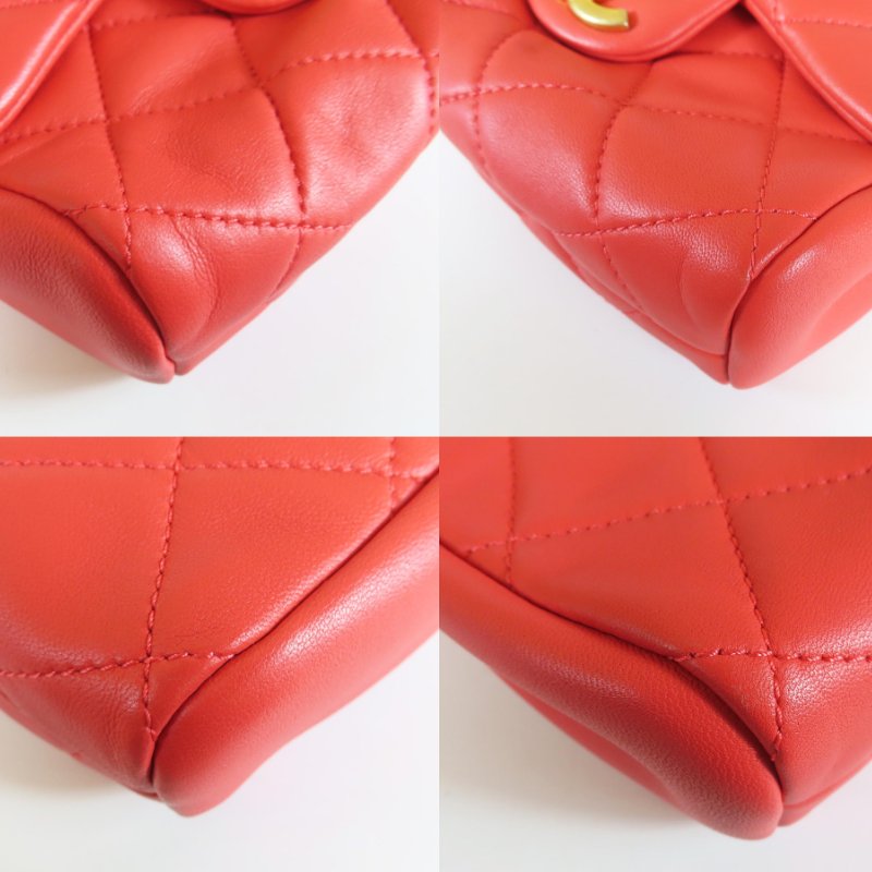 【巴黎站二手名牌專賣店】＊現貨＊CHANEL香奈兒真品＊Side-Packs 珊瑚橘色菱格紋釦式鏈帶雙包 雙胞胎鏈肩包-4