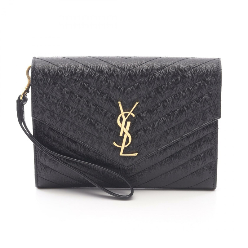 SAINT LAURENT PARIS Monogram 商務手拿包 617662BOW011000 皮革 BK 二手-0
