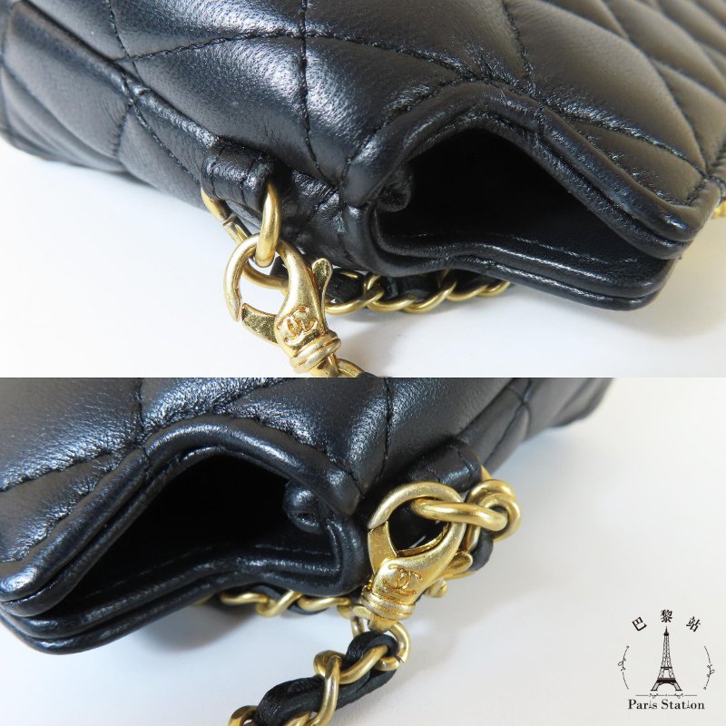 【巴黎站二手名牌專賣店】＊現貨＊CHANEL香奈兒真品＊ 黑色菱格紋皮革金獅頭吊飾肩背包 鏈包-6