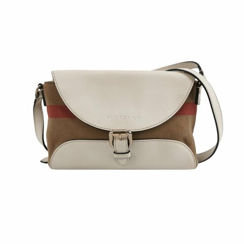 Burberry牛皮帆布拼色壓紋字母Logo斜挎包單肩包