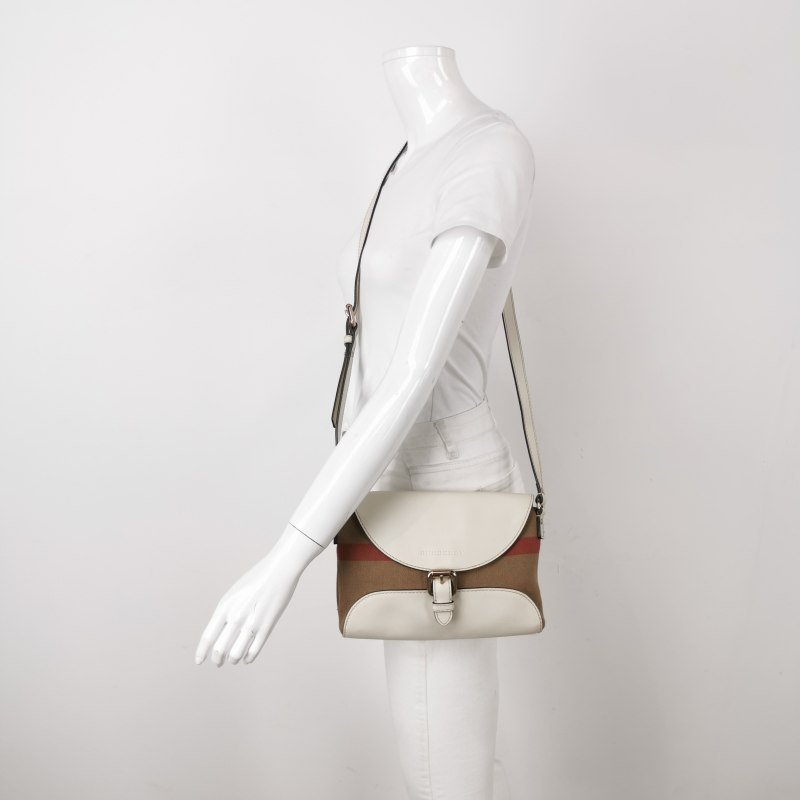 Burberry牛皮帆布拼色壓紋字母Logo斜挎包單肩包-1