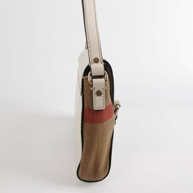 Burberry牛皮帆布拼色壓紋字母Logo斜挎包單肩包-3