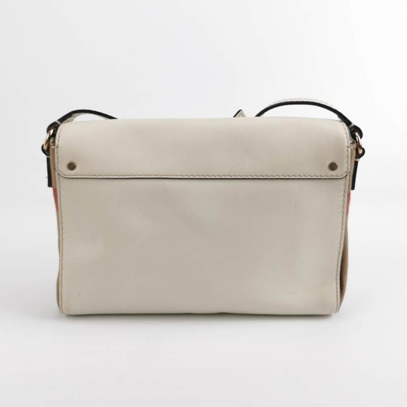 Burberry牛皮帆布拼色壓紋字母Logo斜挎包單肩包-4