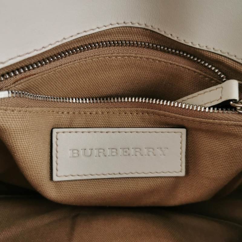 Burberry牛皮帆布拼色壓紋字母Logo斜挎包單肩包-7