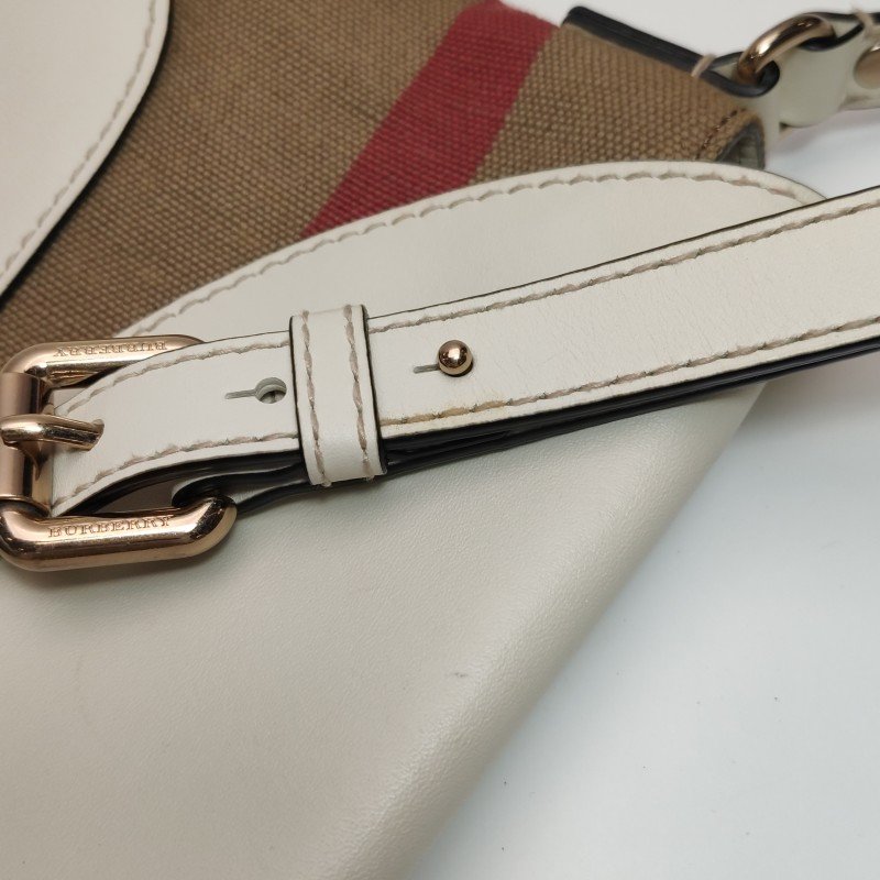 Burberry牛皮帆布拼色壓紋字母Logo斜挎包單肩包-10