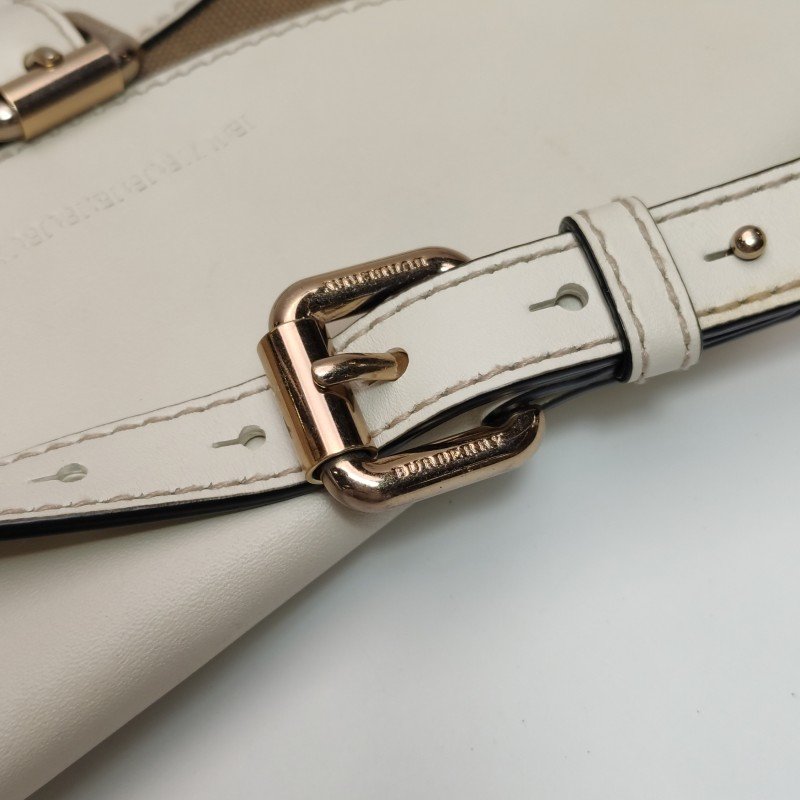 Burberry牛皮帆布拼色壓紋字母Logo斜挎包單肩包-12