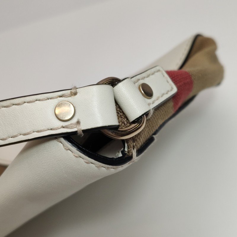 Burberry牛皮帆布拼色壓紋字母Logo斜挎包單肩包-13