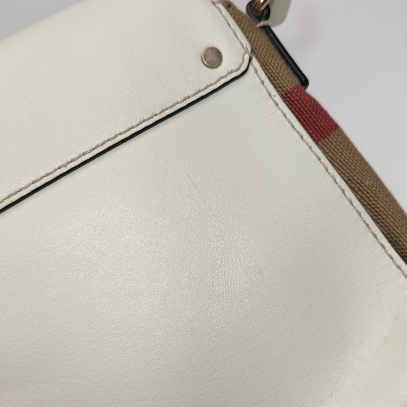 Burberry牛皮帆布拼色壓紋字母Logo斜挎包單肩包-14