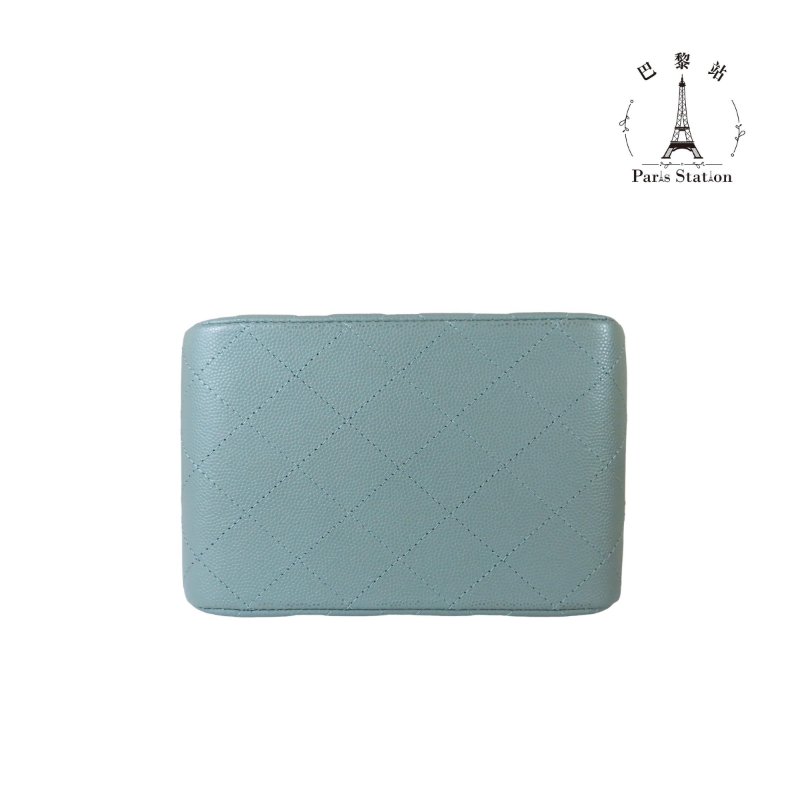 【巴黎站二手名牌專賣店】＊現貨＊CHANEL香奈兒真品＊藍灰色菱格紋荔枝皮革淡金雙C方型鏈包-2