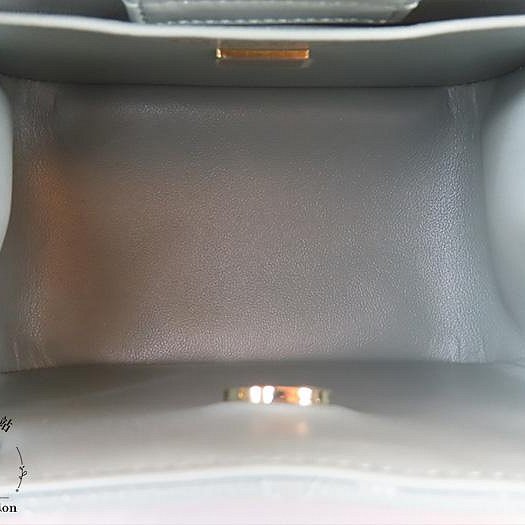 【巴黎站二手名牌專賣店】＊現貨＊CHANEL香奈兒真品＊藍灰色菱格紋荔枝皮革淡金雙C方型鏈包-3