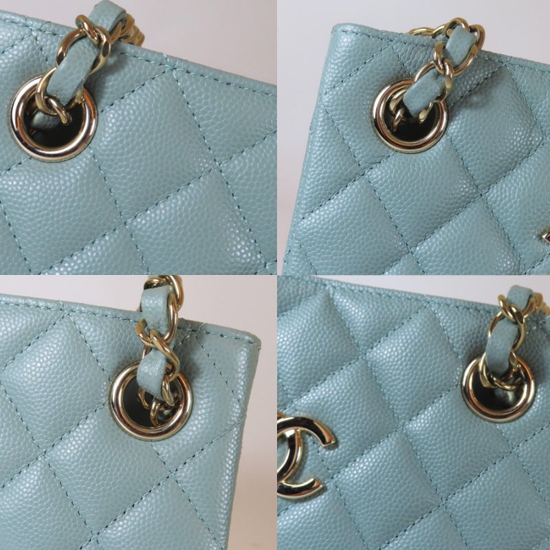 【巴黎站二手名牌專賣店】＊現貨＊CHANEL香奈兒真品＊藍灰色菱格紋荔枝皮革淡金雙C方型鏈包-5