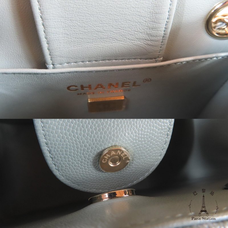 【巴黎站二手名牌專賣店】＊現貨＊CHANEL香奈兒真品＊藍灰色菱格紋荔枝皮革淡金雙C方型鏈包-7