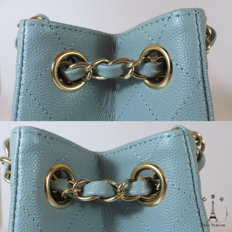 【巴黎站二手名牌專賣店】＊現貨＊CHANEL香奈兒真品＊藍灰色菱格紋荔枝皮革淡金雙C方型鏈包-8