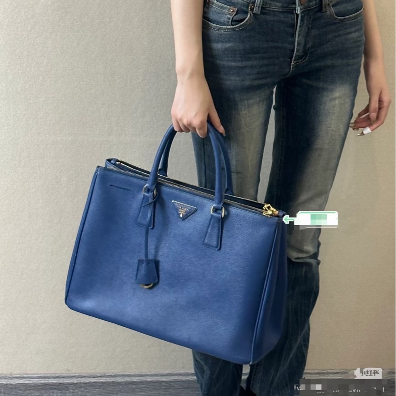 PRADA Galleria 藍色 防刮牛皮 殺手包 手提包 肩背包 公事包 文件包-1
