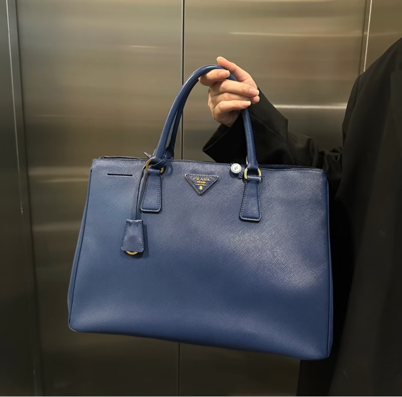 PRADA Galleria 藍色 防刮牛皮 殺手包 手提包 肩背包 公事包 文件包-2