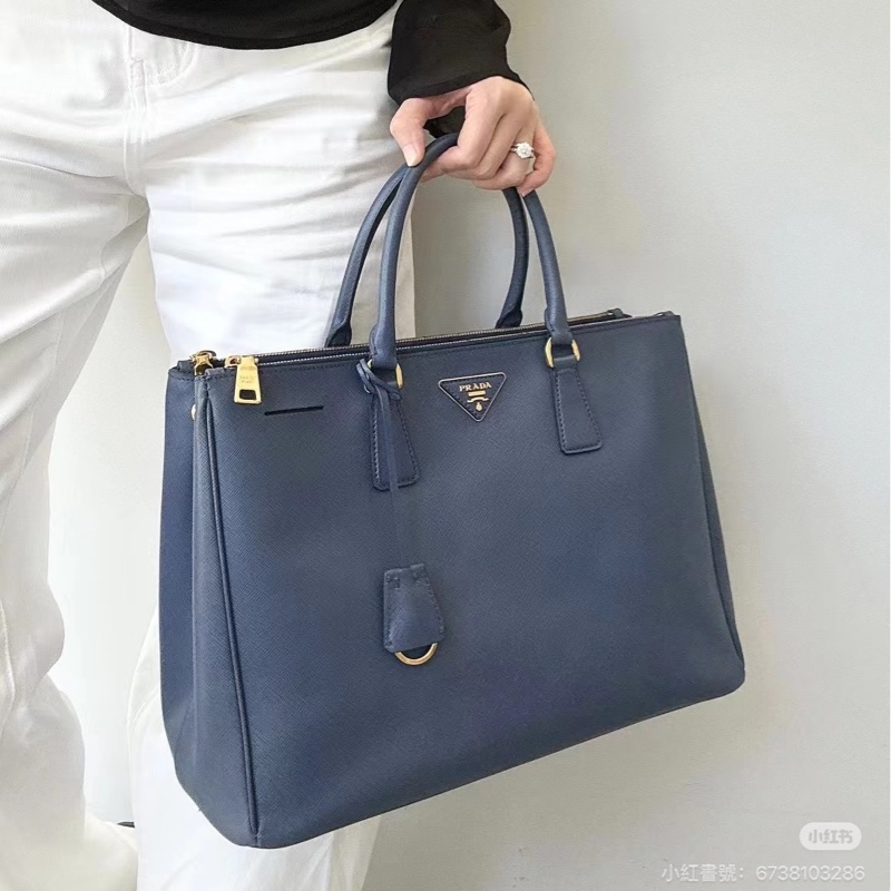 PRADA Galleria 藍色 防刮牛皮 殺手包 手提包 肩背包 公事包 文件包-3