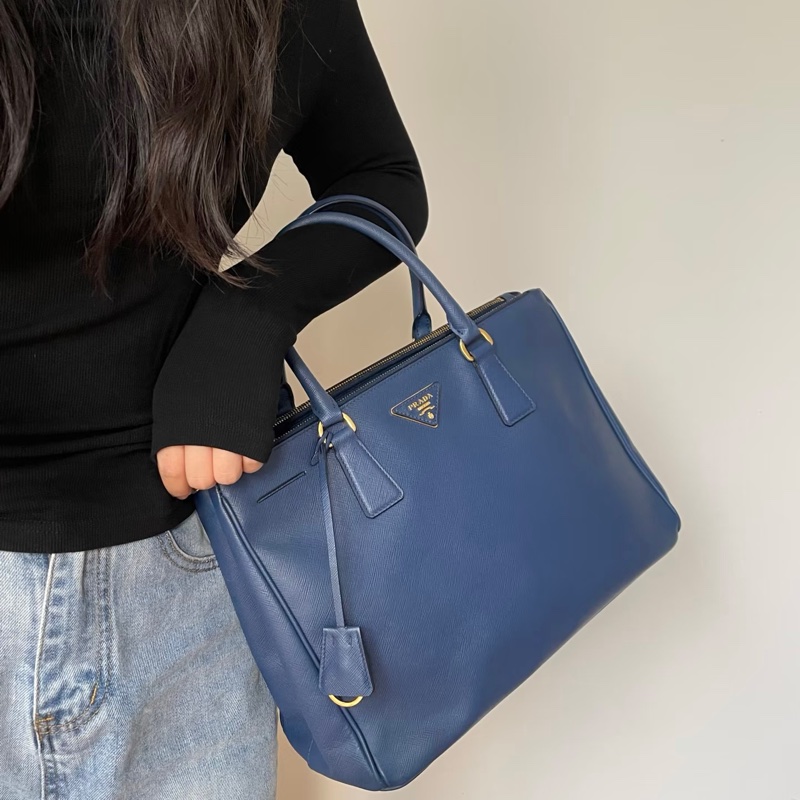 PRADA Galleria 藍色 防刮牛皮 殺手包 手提包 肩背包 公事包 文件包-6