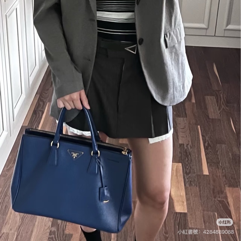 PRADA Galleria 藍色 防刮牛皮 殺手包 手提包 肩背包 公事包 文件包-7