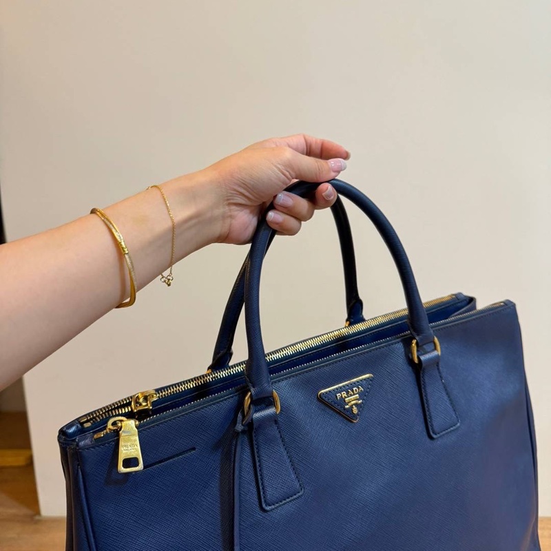 PRADA Galleria 藍色 防刮牛皮 殺手包 手提包 肩背包 公事包 文件包-9