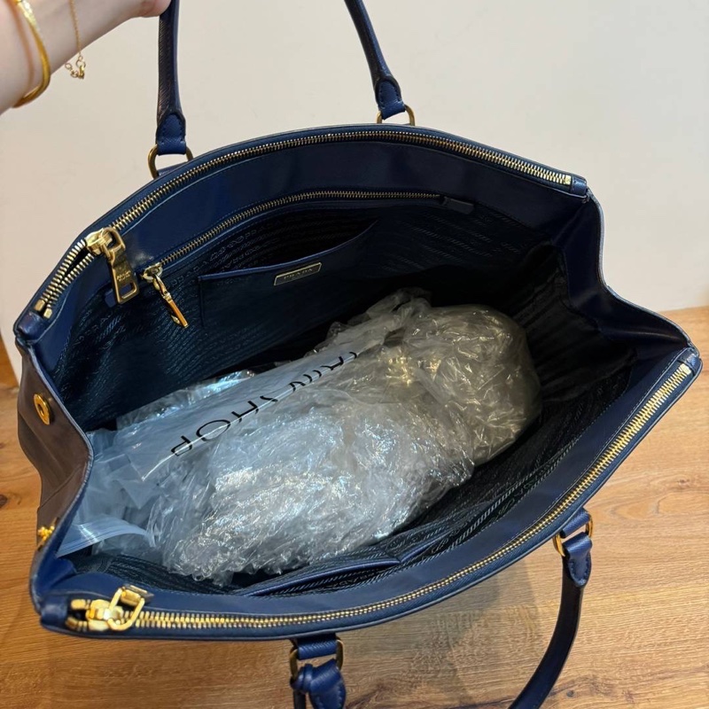 PRADA Galleria 藍色 防刮牛皮 殺手包 手提包 肩背包 公事包 文件包-11