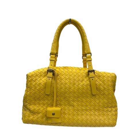 BV黃色小編織波士頓手提包