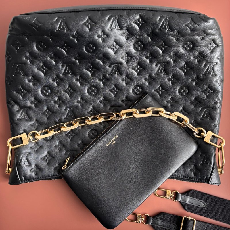 ::LOUIS VUITTON:: LV M12068 Coussin Hobo MM 黑色牛皮Monogram壓紋 肩背鏈包 肩背包-1