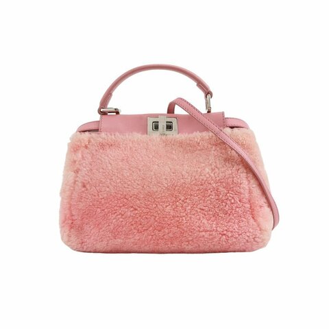 Fendi Peekaboo躲貓貓迷你羊皮拼色絨面扭鎖斜挎包單肩包