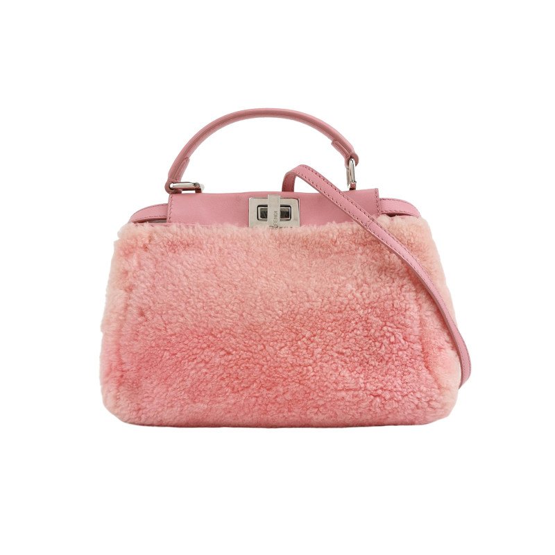 Fendi Peekaboo躲貓貓迷你羊皮拼色絨面扭鎖斜挎包單肩包-0