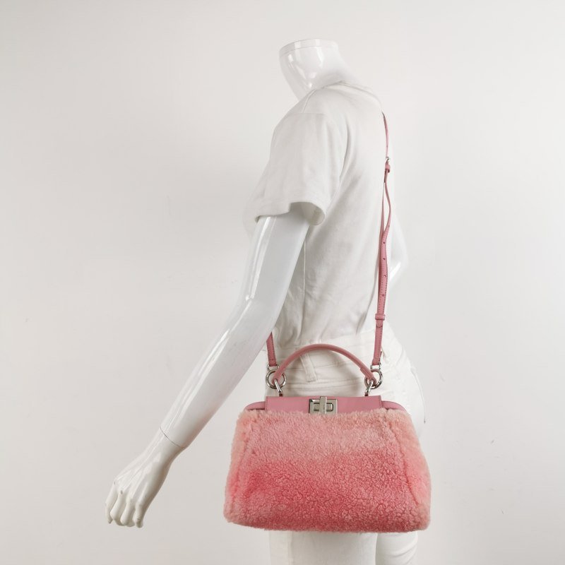 Fendi Peekaboo躲貓貓迷你羊皮拼色絨面扭鎖斜挎包單肩包-1