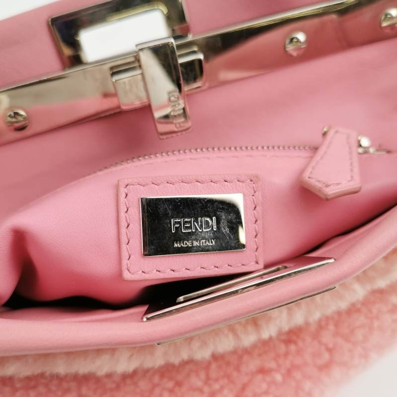 Fendi Peekaboo躲貓貓迷你羊皮拼色絨面扭鎖斜挎包單肩包-7