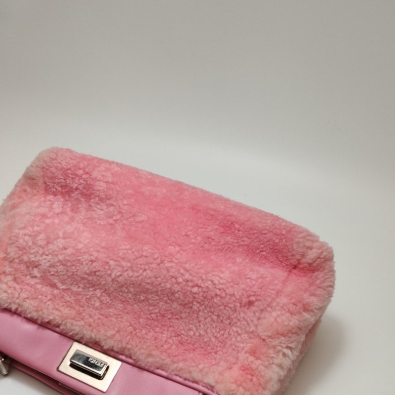 Fendi Peekaboo躲貓貓迷你羊皮拼色絨面扭鎖斜挎包單肩包-18