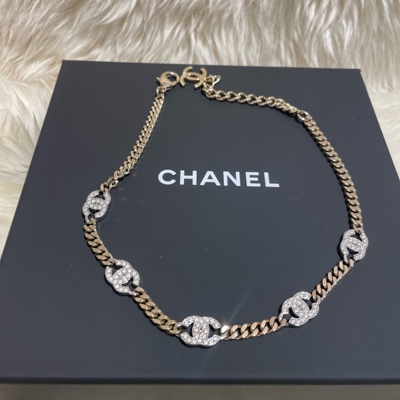 Chanel Choker 鎖骨鏈5花滿水鑽-0