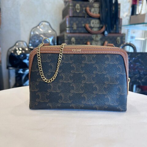 CELINE棕色凱旋門LOGO化妝肩背包