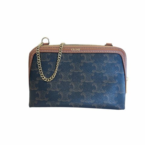 CELINE棕色凱旋門LOGO化妝肩背包