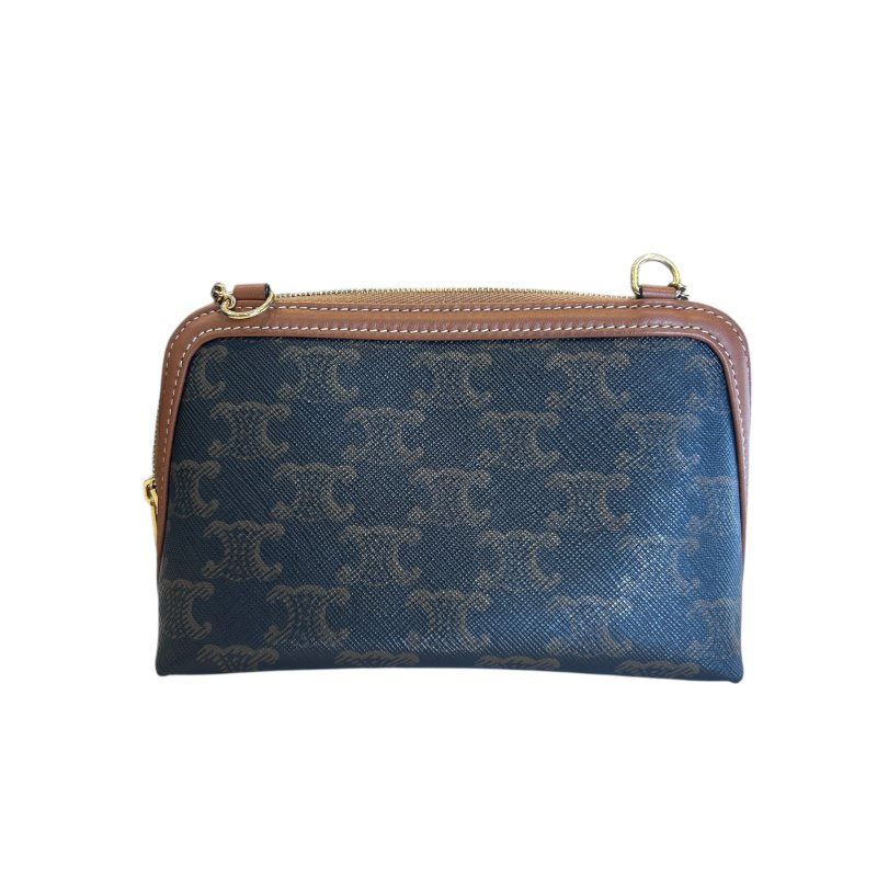 CELINE棕色凱旋門LOGO化妝肩背包-1