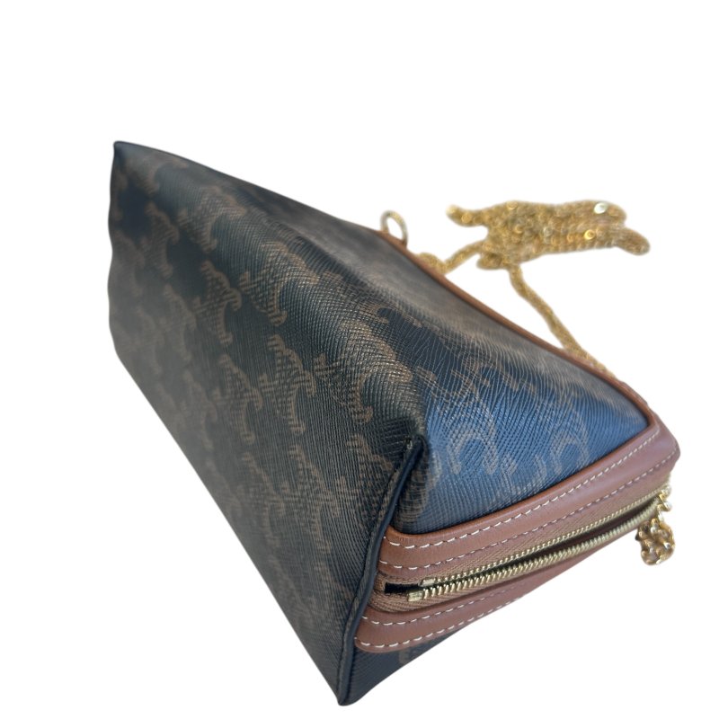 CELINE棕色凱旋門LOGO化妝肩背包-3