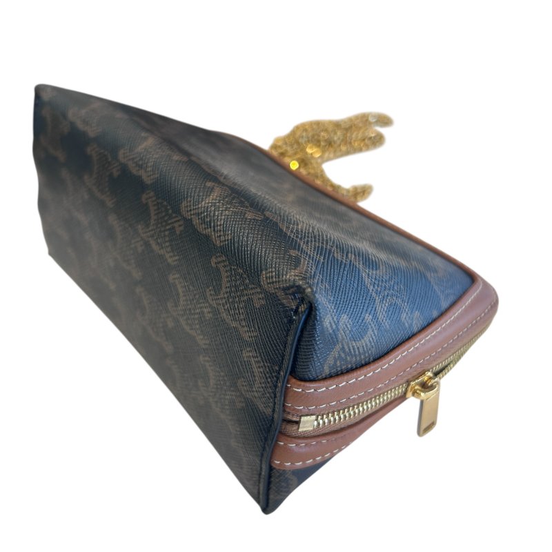 CELINE棕色凱旋門LOGO化妝肩背包-5