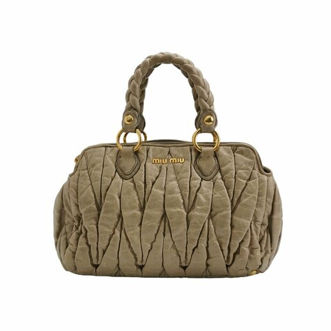 Miu Miu油蠟皮純色絎縫字母logo手提包