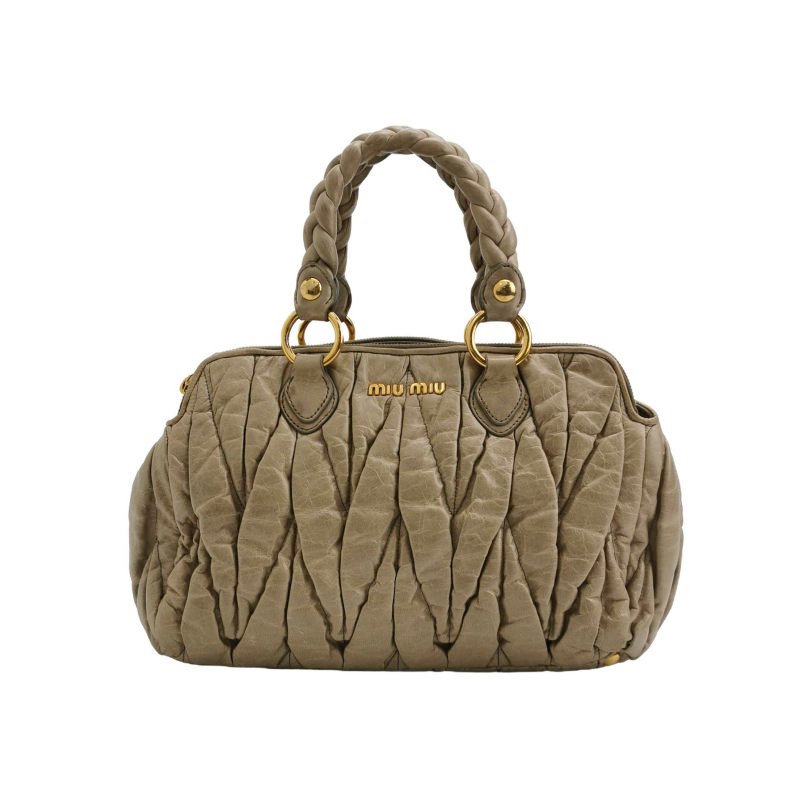 Miu Miu油蠟皮純色絎縫字母logo手提包-0