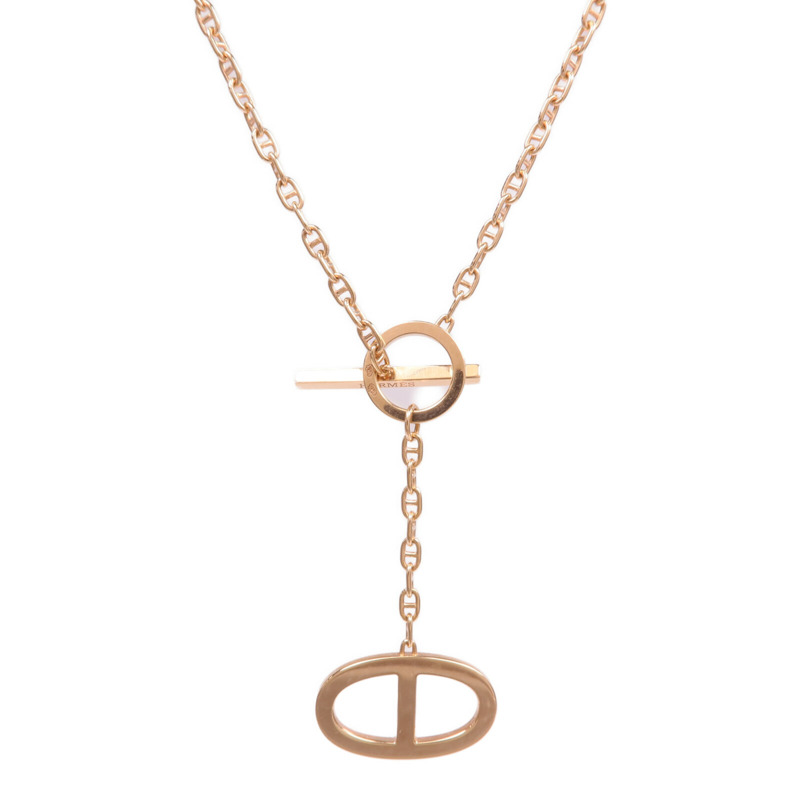 HERMES 18K玫瑰金Chaine d'ancre Contour Pendant鑽石項鍊-1