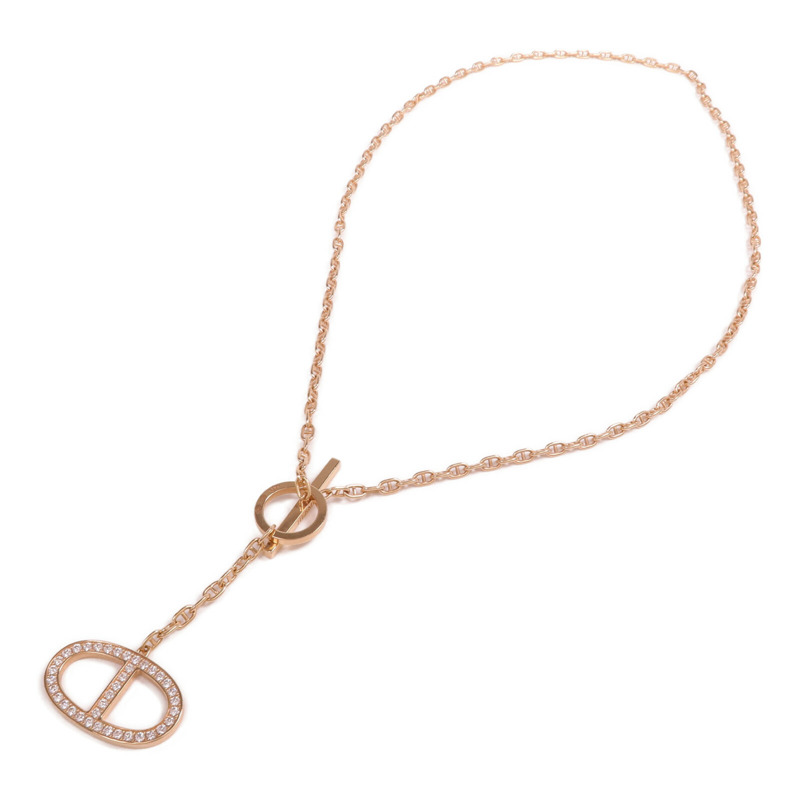 HERMES 18K玫瑰金Chaine d'ancre Contour Pendant鑽石項鍊-3